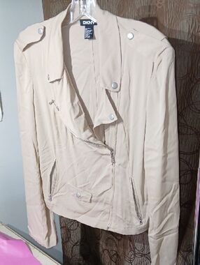 DKNY Light Beige Moto-Style Silk Jacket